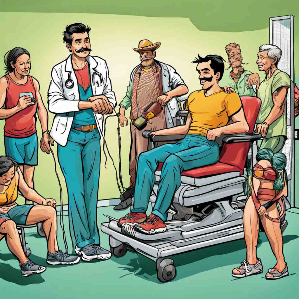 physical therapy cartoon depiction